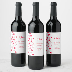 Red Hearts Valentines Day Mariage Étiquette de vin