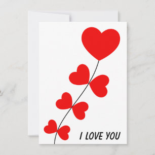 Red hearts Valentines Day Minimal Simple Holiday Card