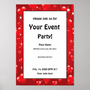 Red Hearts Valentine's Day Party Poster