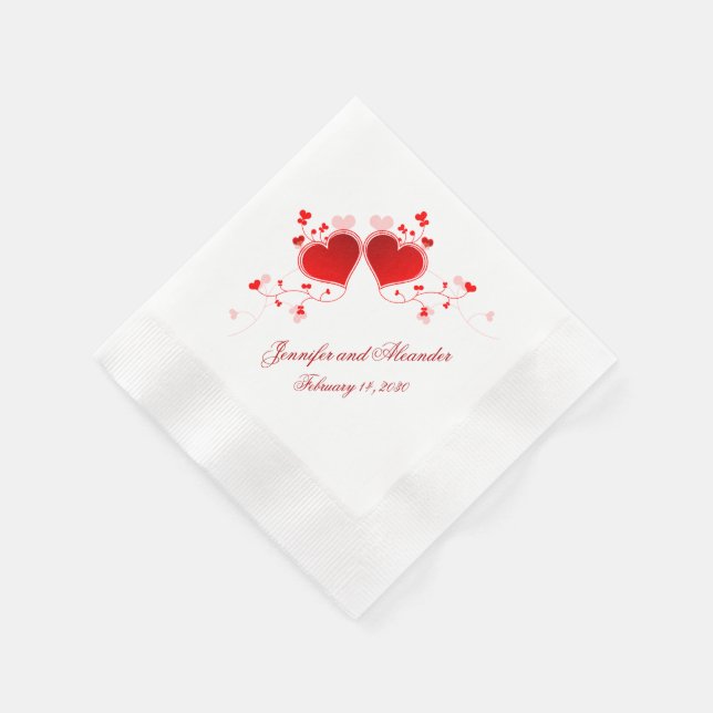 Red Hearts Valentine's Day Wedding Napkins Custom (Corner)