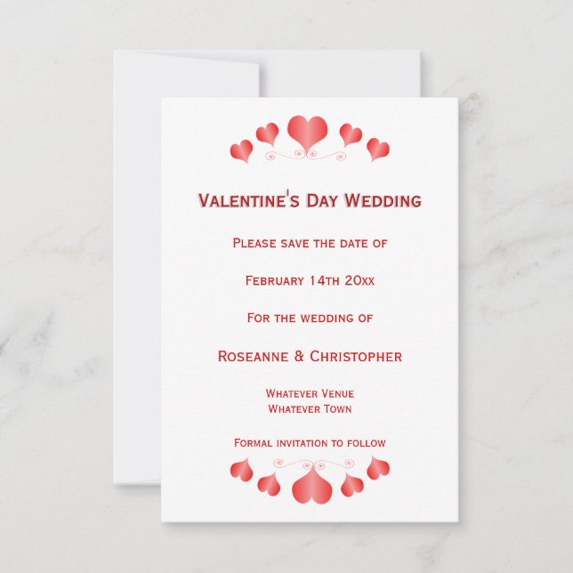Red Hearts Valentines Day Wedding Save The Date (Front)