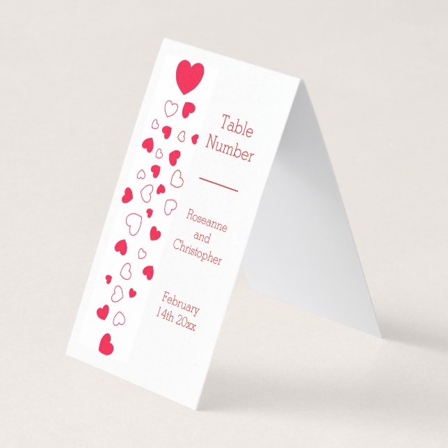 Red Hearts Valentines Day Wedding Table Number (Front)