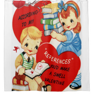 red hearts vintage red white showercurtain