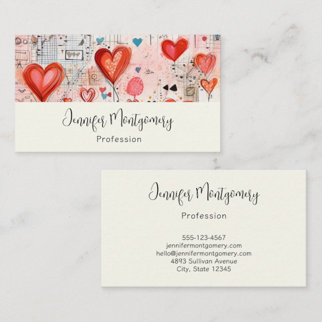 Red Hearts Whimsical Love Pattern Business Card (Front/Back)