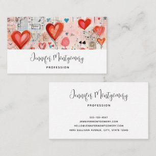 Red Hearts Whimsical Love Pattern Business Card