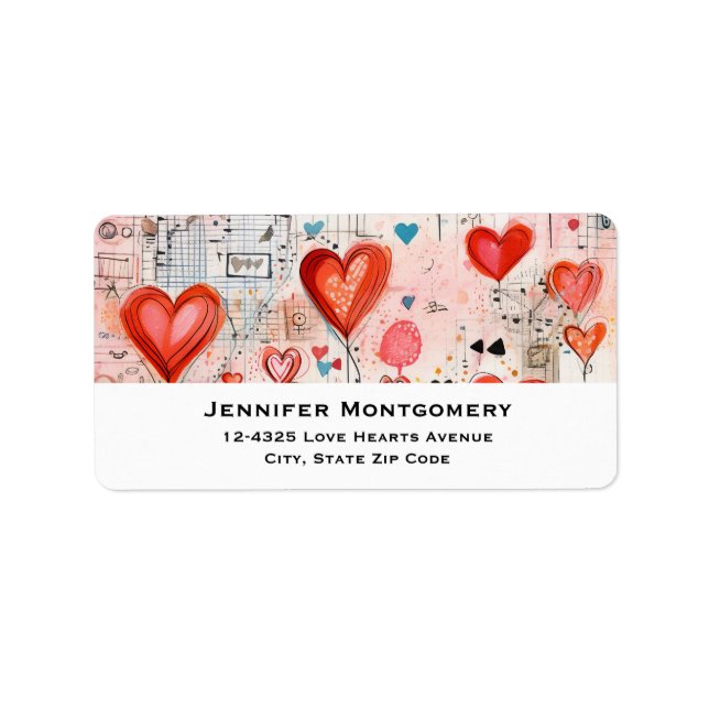 Red Hearts Whimsical Love Pattern Label (Front)