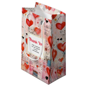 Red Hearts Whimsical Love Pattern Party Thank You Small Gift Bag