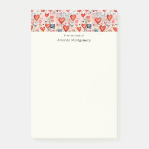 Red Hearts Whimsical Love Pattern Post-it Notes