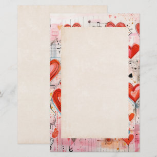 Red Hearts Whimsical Love Pattern Stationery
