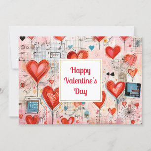 Red Hearts Whimsical Love Pattern Valentine's Day Holiday Card