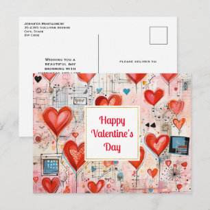 Red Hearts Whimsical Love Pattern Valentine's Day Holiday Postcard