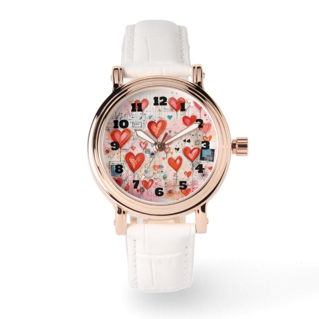 Red Hearts Whimsical Love Pattern Watch (Front)