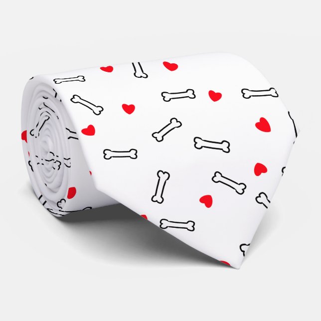 Red Hearts White Bones Amoureux des chiens Cravate (Roulé)