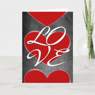 Red Hearts White Script Chalkboard Greeting Card