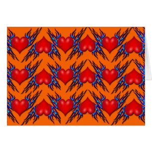 Red Hearts with Blue Flame in Pattern Card