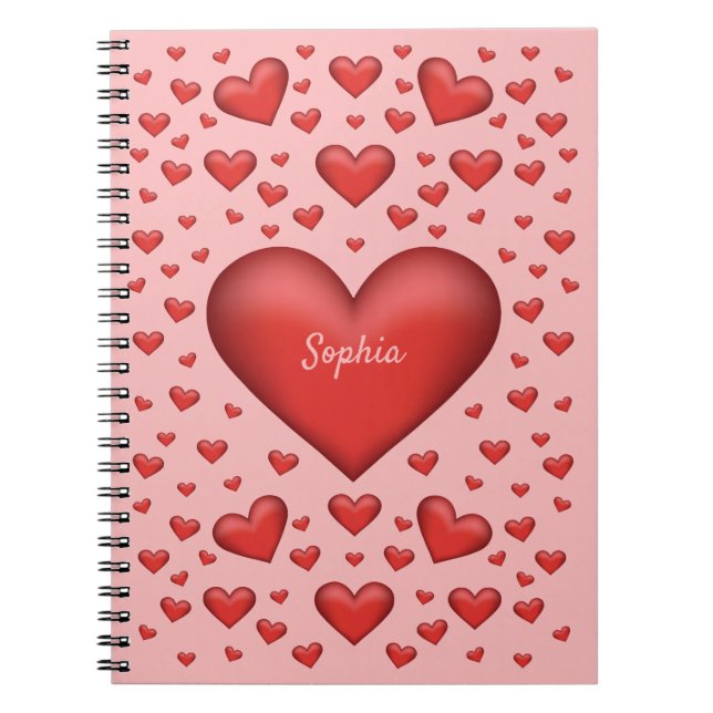 Red Hearts With Personalizable Text Notebook (Front)