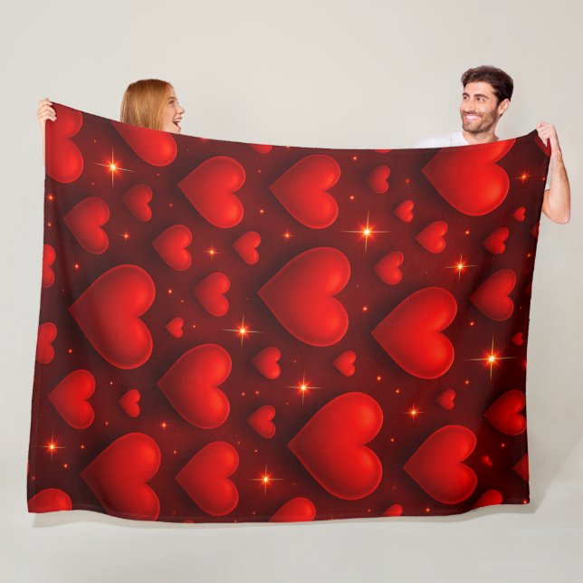 Red Hearts with Stars Pattern Fleece Blanket (In Situ)