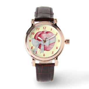red hearts with white bow original art design watch