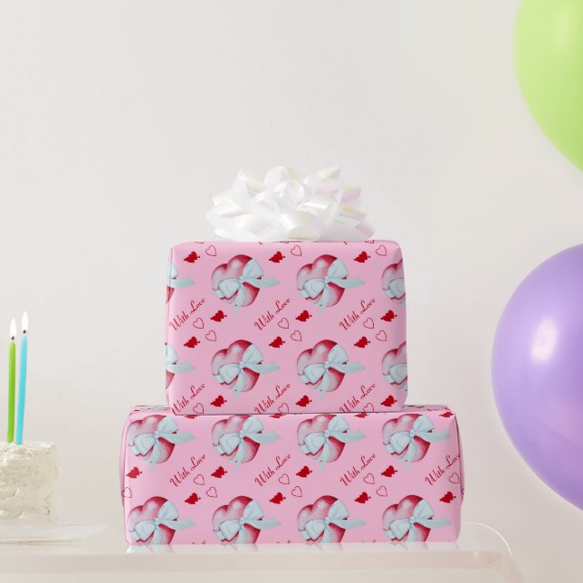 red hearts with white bow romantic wrapping paper (Party Gifts)