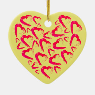 Red Hearts Yellow Ceramic Ornament