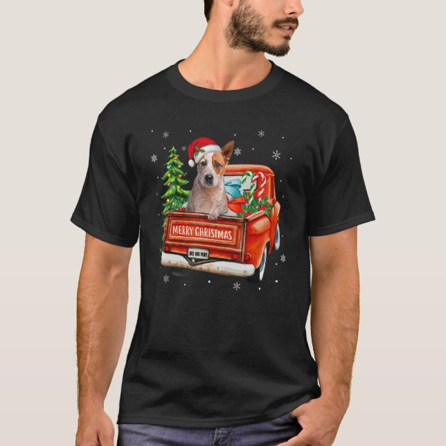 Red Heeler Ride Red Truck Christmas Australian Cat T-Shirt (Front)