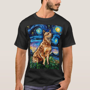 Red Heeler Starry Night Cattle Dog Colorful Art by T-Shirt