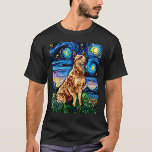 Red Heeler Starry Night Cattle Dog Colorful Art by T-Shirt