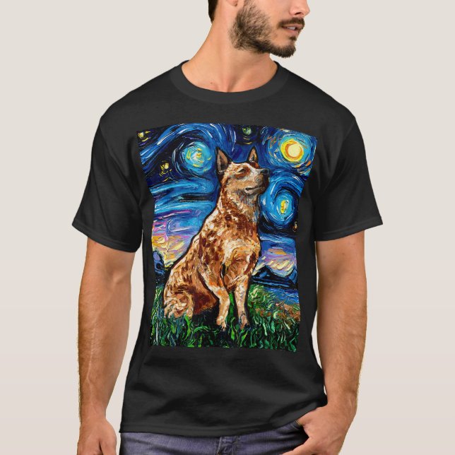 Red Heeler Starry Night Cattle Dog Colourful Art b T-Shirt (Front)