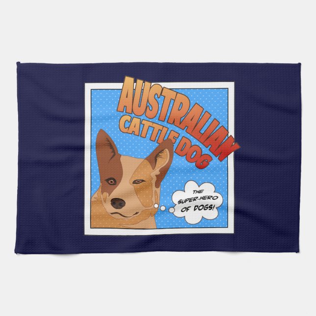Red Heeler Super Hero Kitchen Towel (Horizontal)