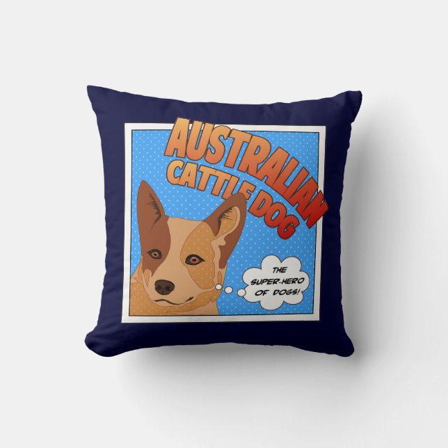 Red Heeler Super Hero Throw Pillow (Front)