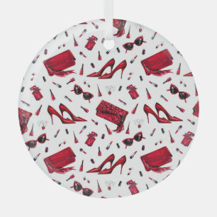 Red heels, fashion accessories pattern. glass ornament