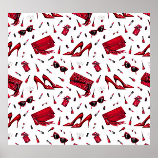 Red heels, fashion accessories pattern. poster