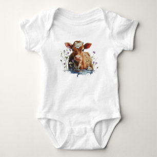 Red Heifer (Cow) with Flowers Baby Bodysuit