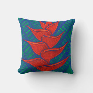 Red Heliconia Tropical Flower Abstract Floral Art Throw Pillow