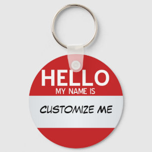 Red Hello My Name Is ... Customizable Keychain
