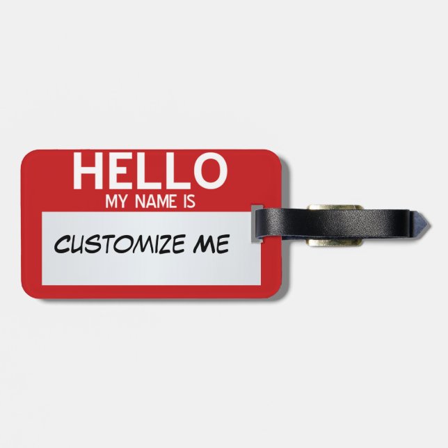 Red Hello My Name Is ... Customizable Luggage Tag (Back Horizontal)