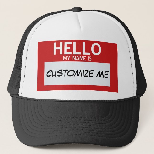 Red Hello My Name Is ... Customizable Trucker Hat (Front)