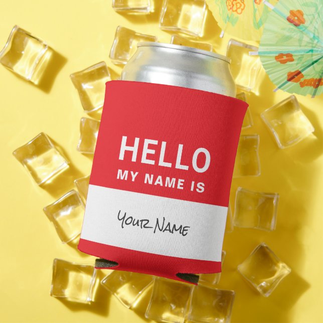 Red Hello my name is | Personalized can cooler (In Situ Summer)