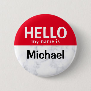 Red Hello My Name Is Personalized pin button