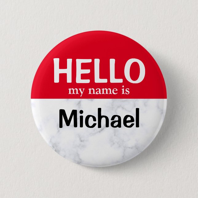 Red Hello My Name Is Personalized pin button (Front)