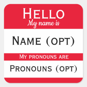 Red Hello Pronouns  Square Sticker