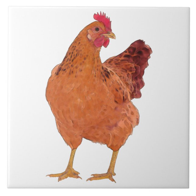 Red Hen L - Large Ceramic Tile (Front)