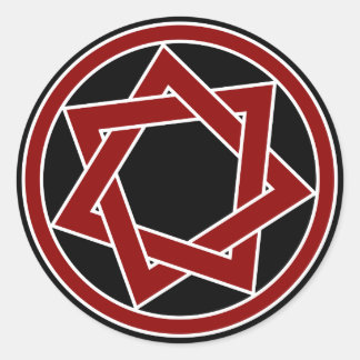 Red Heptagram on Black Classic Round Sticker
