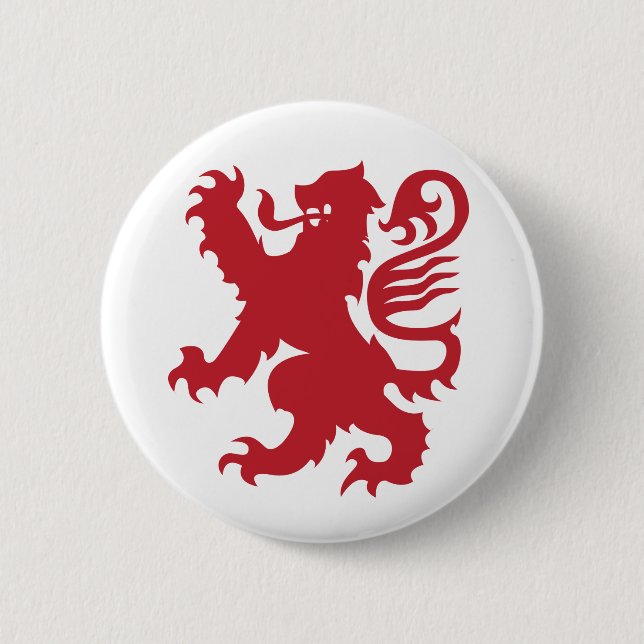 Red Heraldry Lion 2 Inch Round Button (Front)
