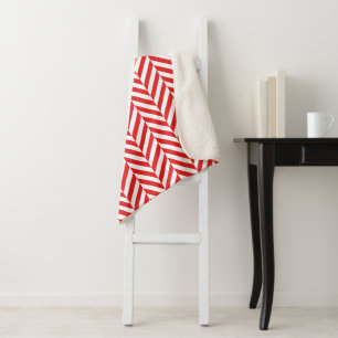 Red Herringbone Chevron Pattern Sherpa Blanket