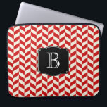 Red Herringbone Chevrons Pattern with Monogram Laptop Sleeve<br><div class="desc">An attractive herringbone chevron design in red and white with personalized monogram that you can edit with your initial or other desired text.</div>