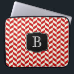 Red Herringbone Chevrons Pattern with Monogram Laptop Sleeve<br><div class="desc">An attractive herringbone chevron design in red and white with personalized monogram that you can edit with your initial or other desired text.</div>