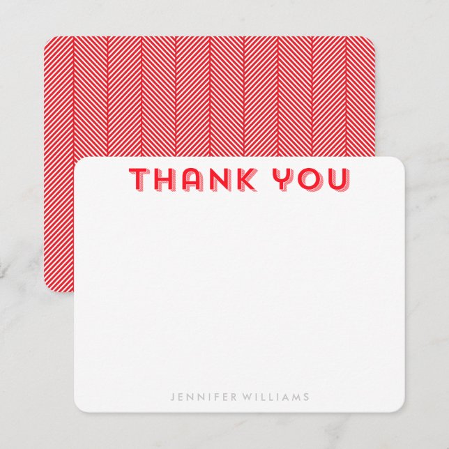 Red Herringbone Pattern Thank You Notes Invitation (Front/Back)