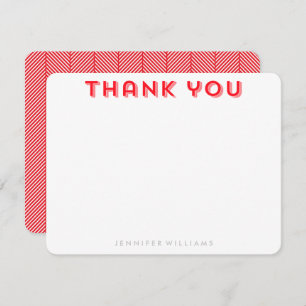 Red Herringbone Pattern Thank You Notes Invitation