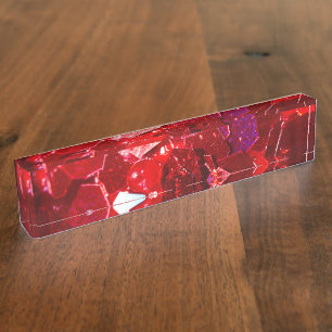 Red hexagon abstract shiny glitter pattern nameplate